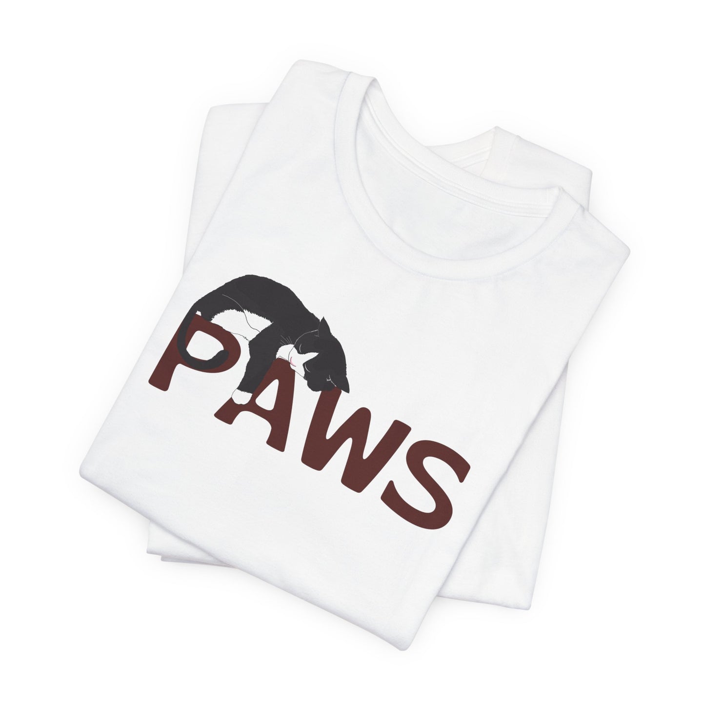 PAWS Lazy Cat Lover's Paws Unisex Tee - Inspired by the Jaws 70s Horror Movie Font