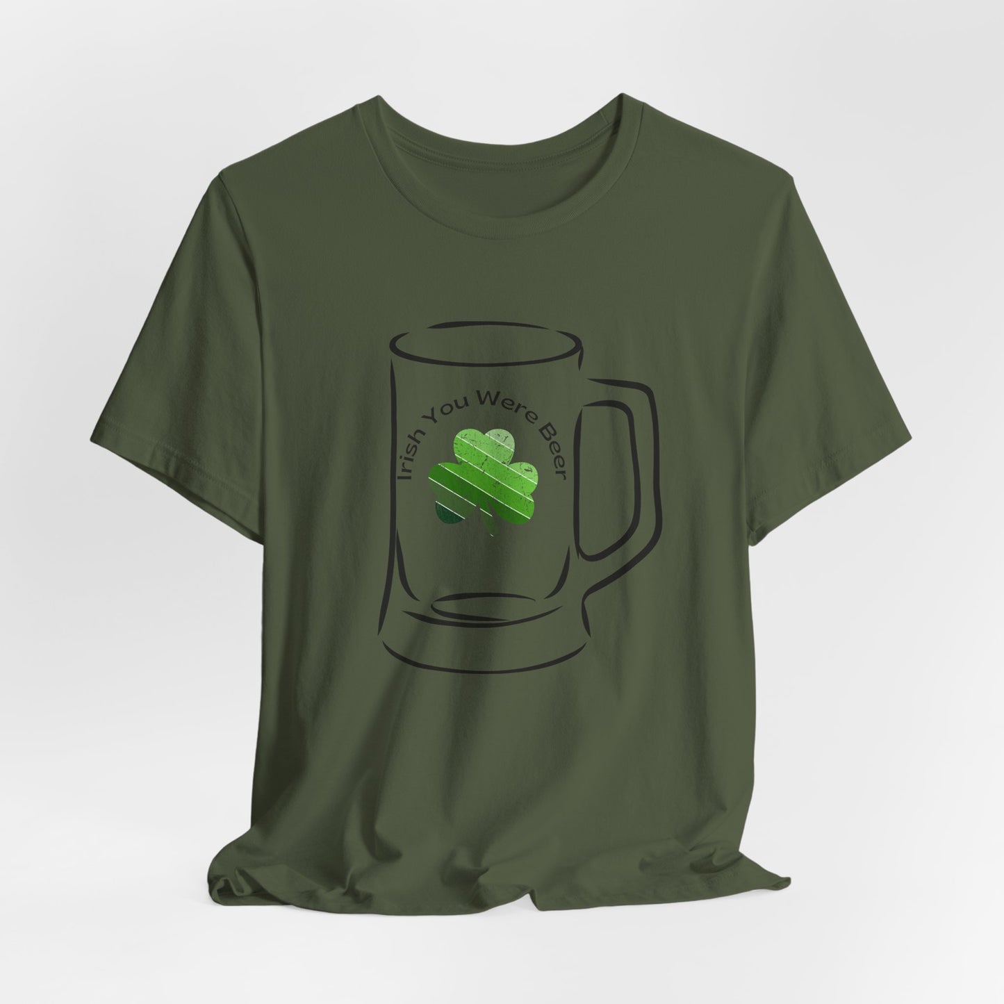 St. Patrick's Day Funny "Irish You Were Beer" Beer Glass Shamrock Retro Unisex T-Shirt Bella Canva