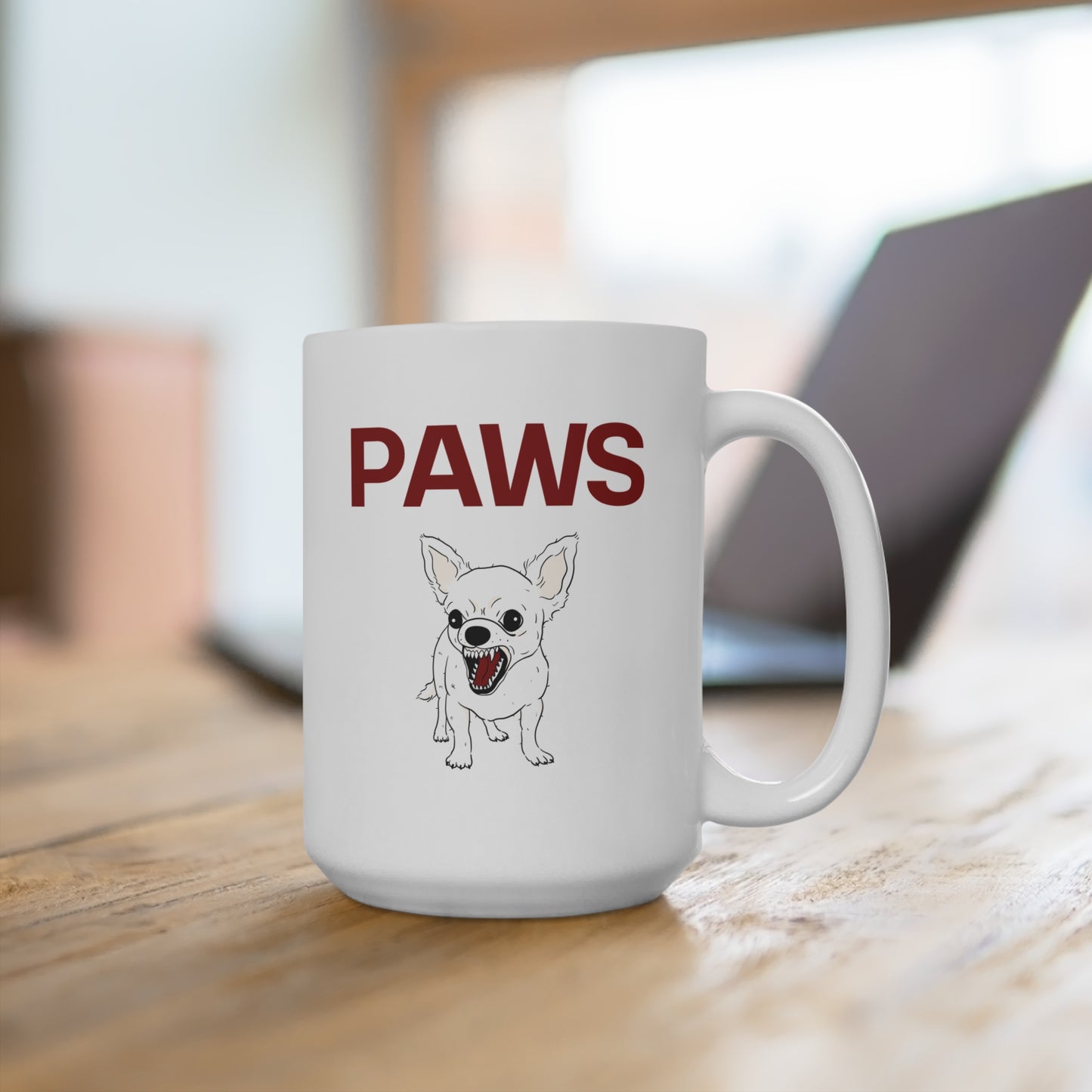 Funny Feisty Chihuahua Dog Paws Mug - 15oz Coffee Cup Inspired by the 1970s Horror Movie Jaws