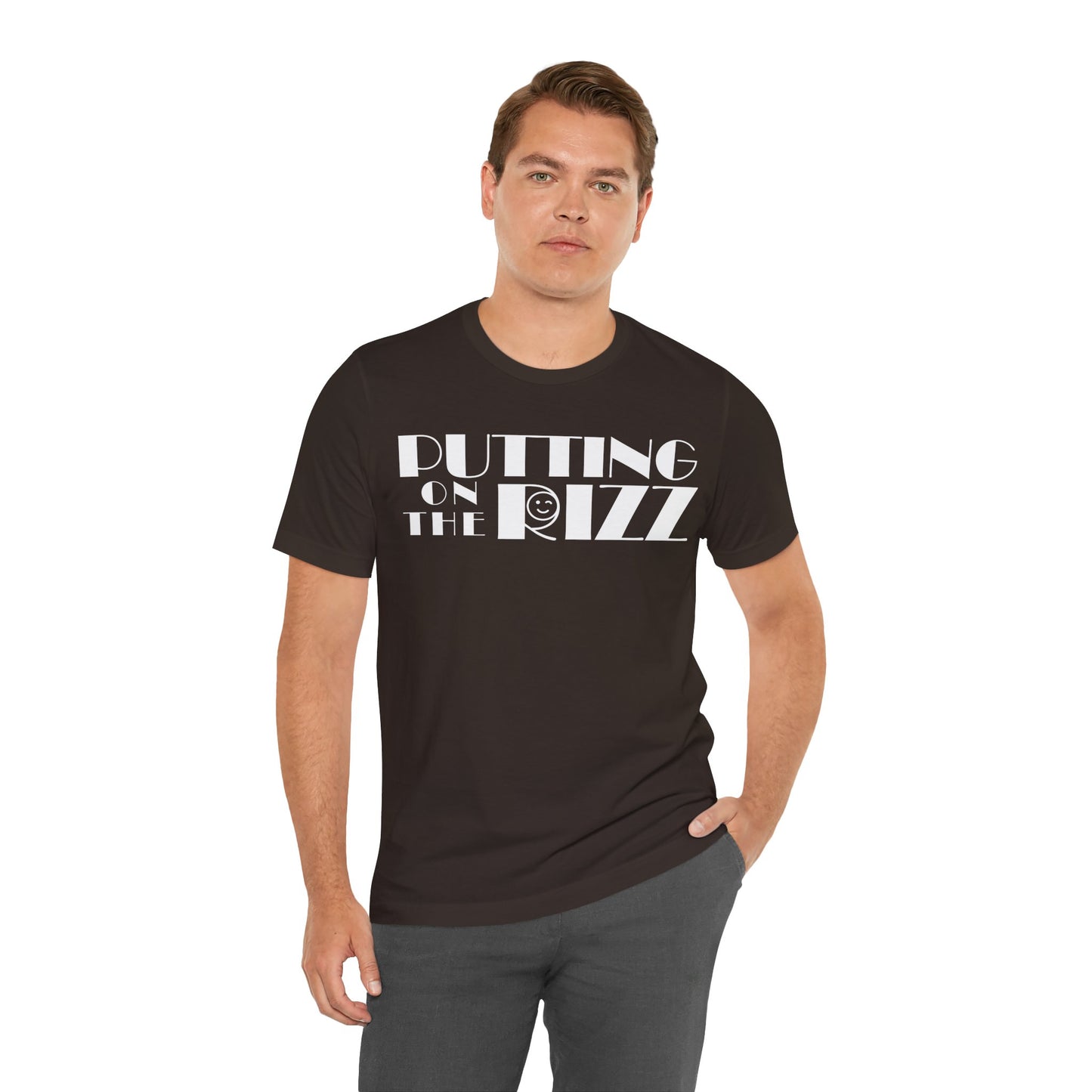 "Putting on the RIZZ" Vintage Flirty Wink Casual Unisex Jersey Tee - Perfect for Everyday Wear