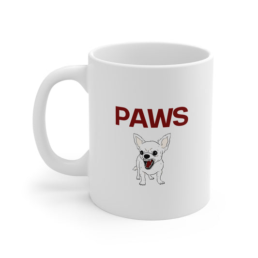 Funny Feisty Dog Chihuahua Paws Mug - 11oz Coffee Cup for Dog Lovers Inspired By The 70 Horror Film Jaws