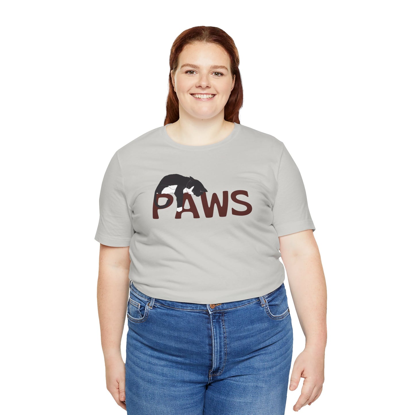 PAWS Lazy Cat Lover's Paws Unisex Tee - Inspired by the Jaws 70s Horror Movie Font