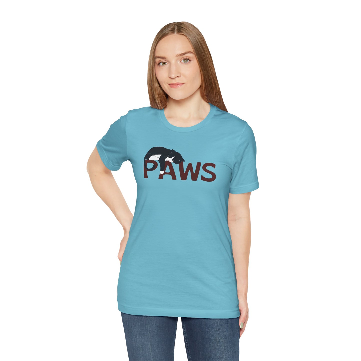 PAWS Lazy Cat Lover's Paws Unisex Tee - Inspired by the Jaws 70s Horror Movie Font