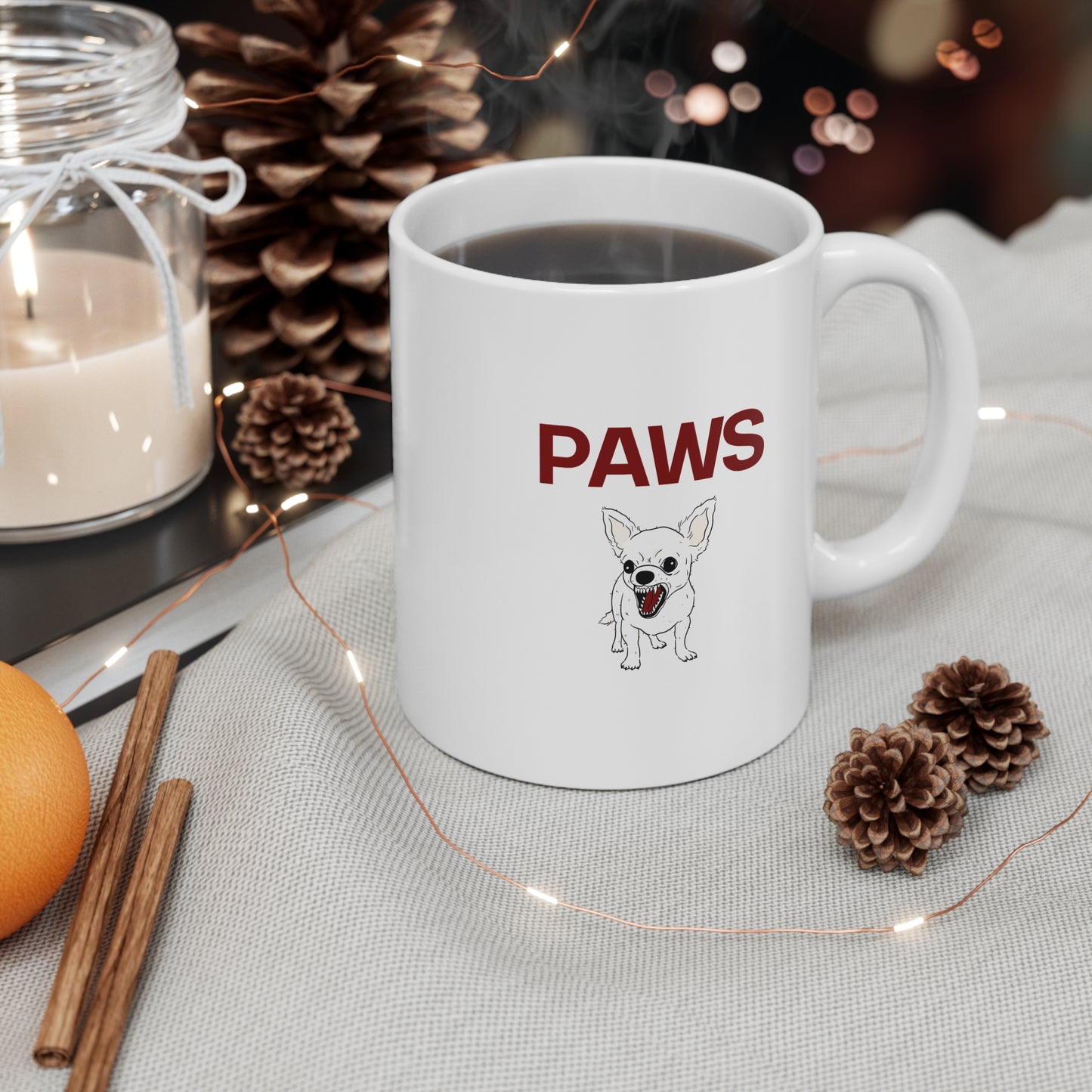 Funny Feisty Dog Chihuahua Paws Mug - 11oz Coffee Cup for Dog Lovers Inspired By The 70 Horror Film Jaws