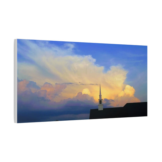 Serene Sunset Cloudy Sky Pastel Colors Church Landscape Canvas Print - Matte Stretched Artwork 30" x 15"