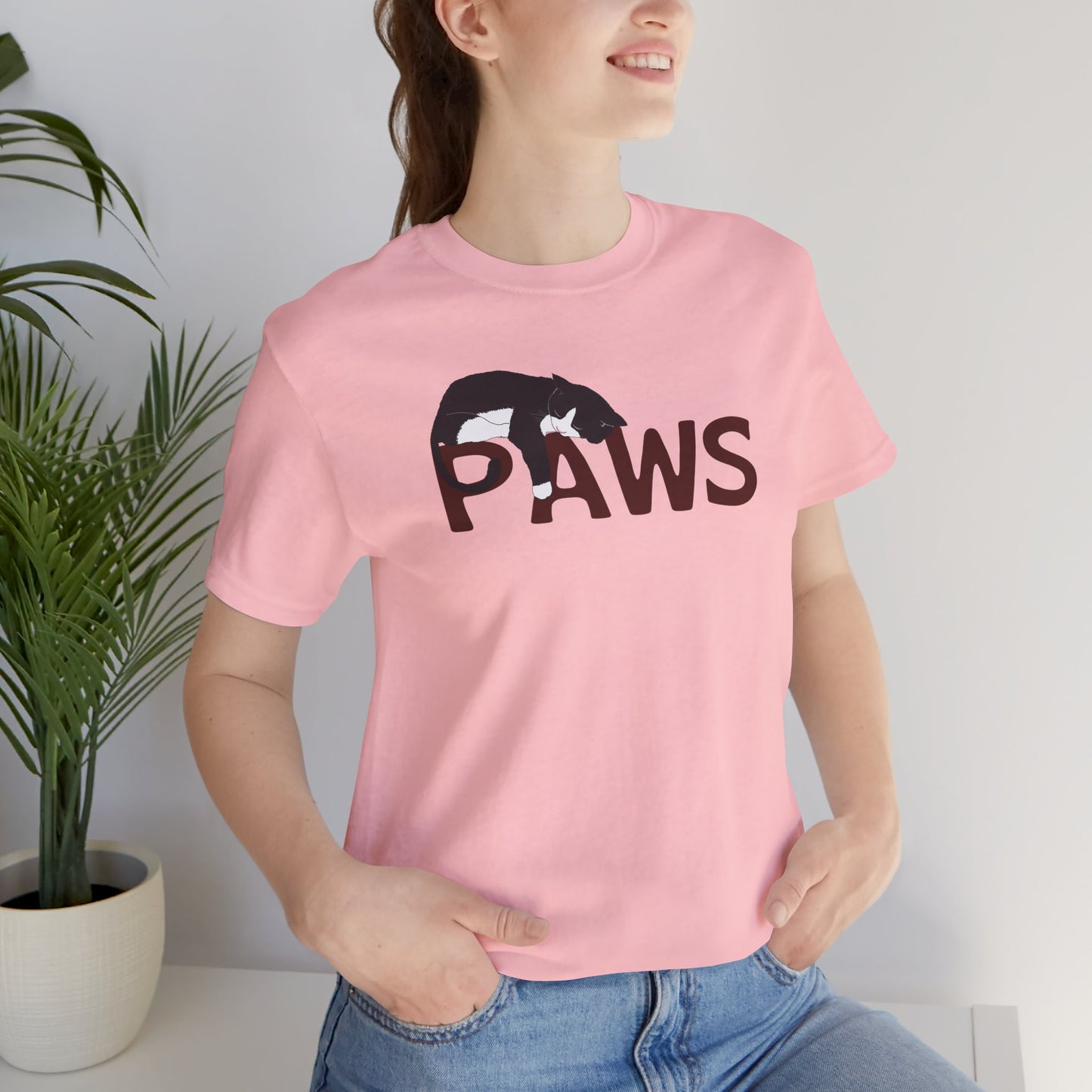 PAWS Lazy Cat Lover's Paws Unisex Tee - Inspired by the Jaws 70s Horror Movie Font