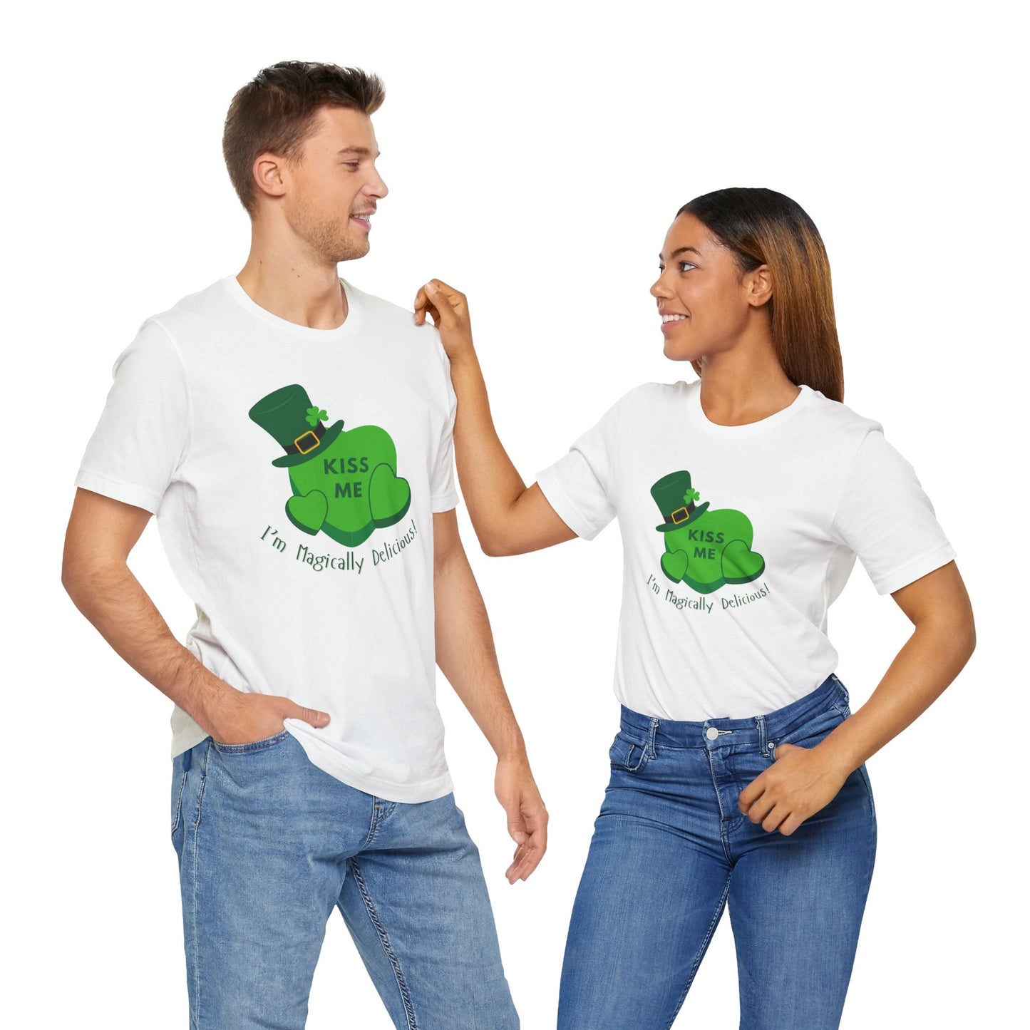 St. Patrick's Day Flirty Funny Unisex Tee - "KISS ME I'm Magically Delicious" Bella Canva T-Shirt