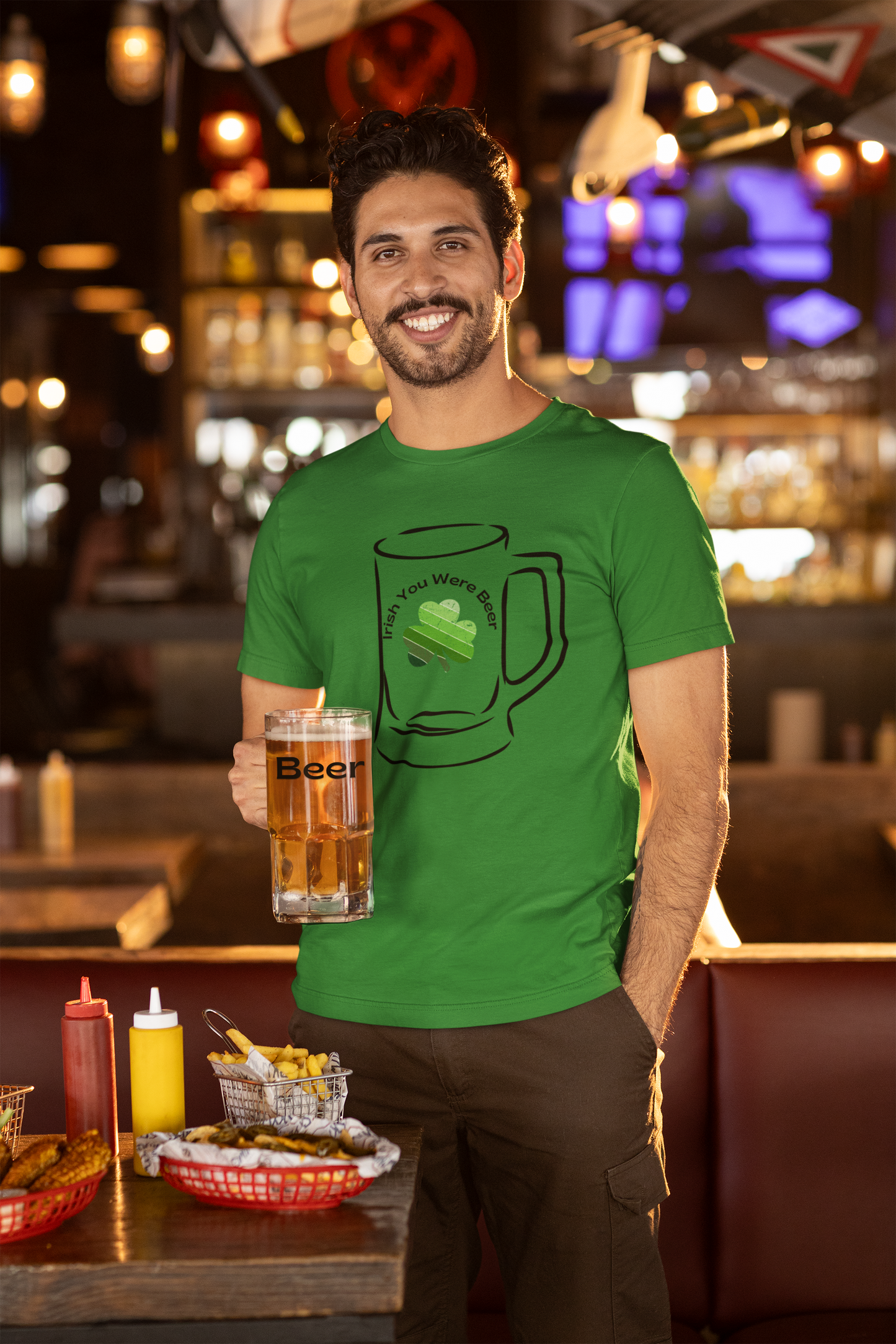 St. Patrick's Day Funny "Irish You Were Beer" Beer Glass Shamrock Retro Unisex T-Shirt Bella Canva