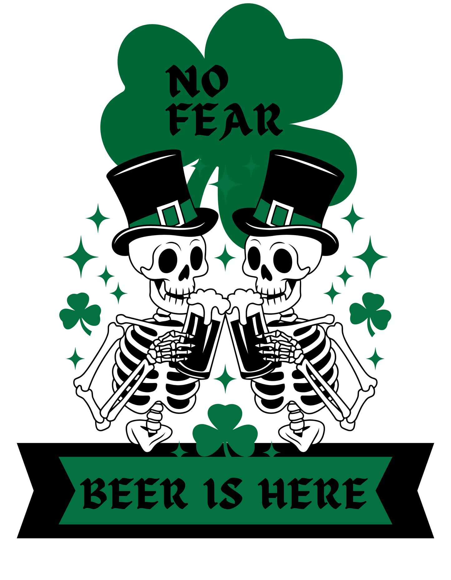 St. Patrick's Day "No Fear, Beer Is Here" Skeletons Tee - Bella Canva Unisex Jersey Short Sleeve Shirt