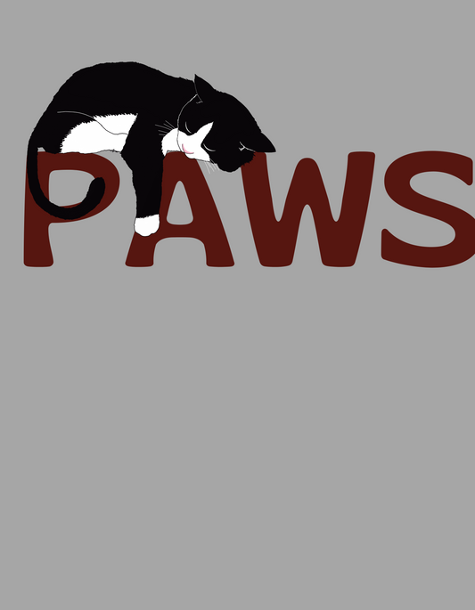 PAWS Lazy Cat Lover's Paws Unisex Tee - Inspired by the Jaws 70s Horror Movie Font