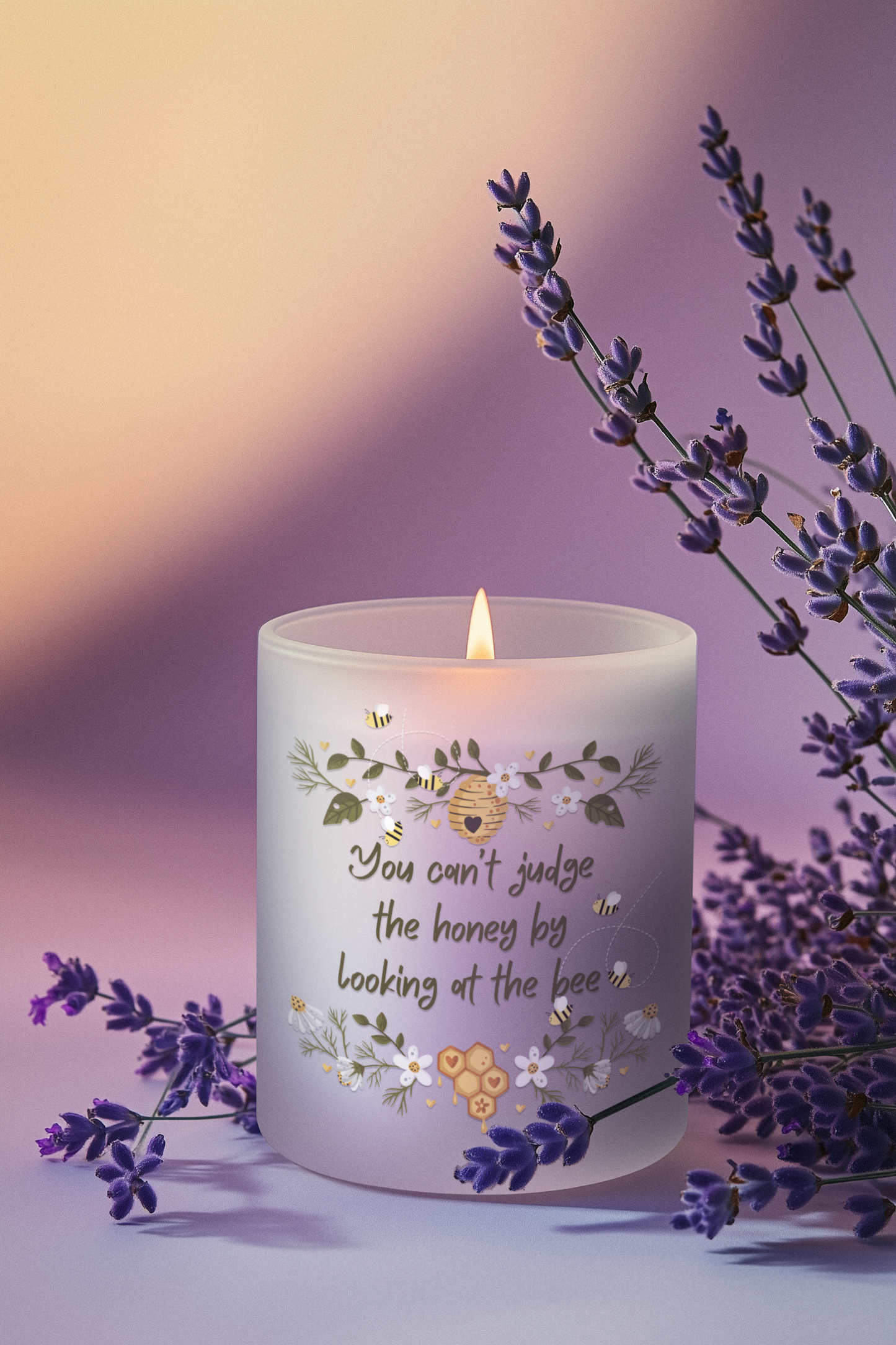 Inspirational Frosted Glass Candle - 'You Can't Judge the Honey by Looking at the Bee' - Perfect Gift for Self-Care & Occasions