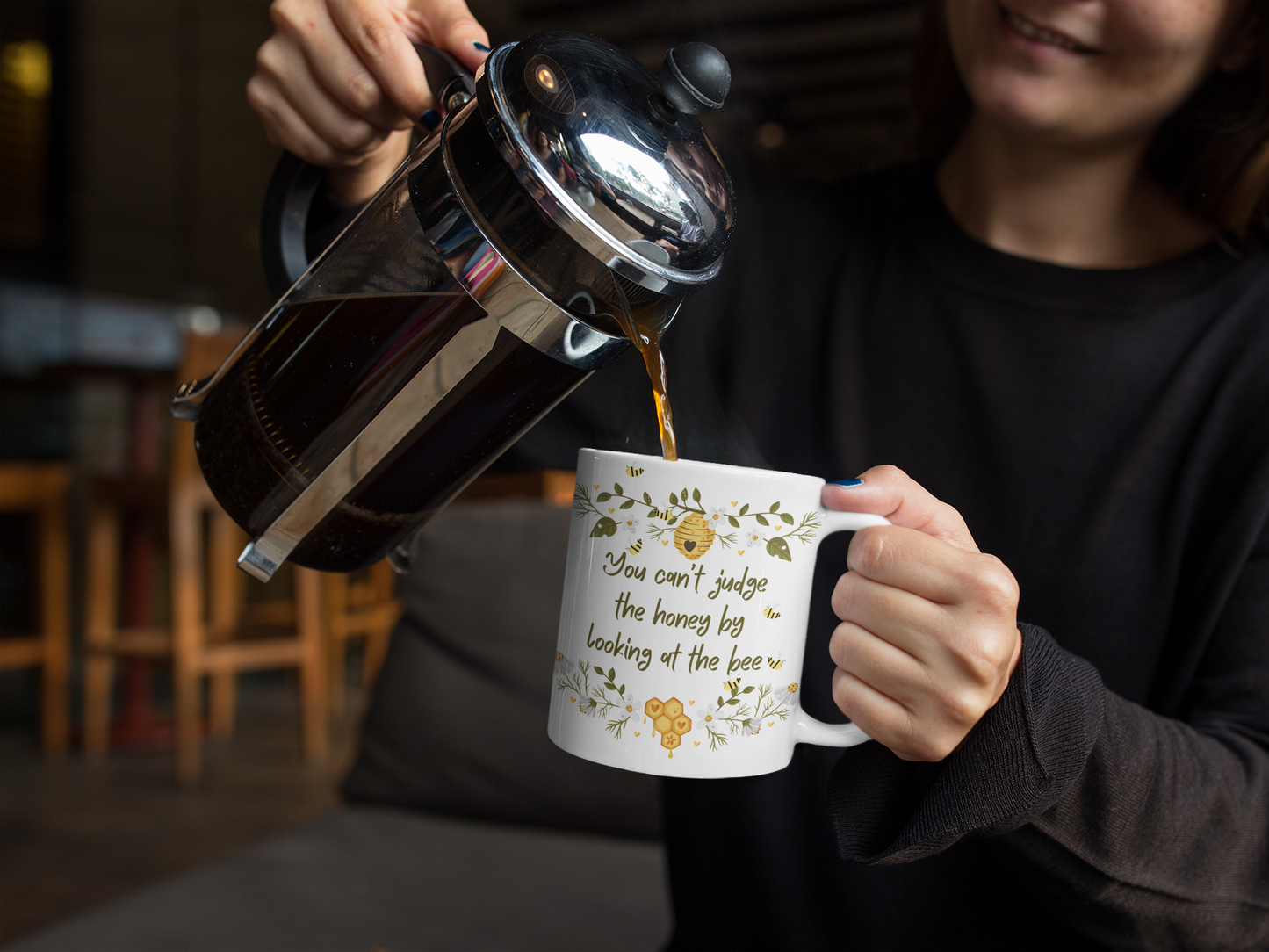 Inspirational Vintage Delicate Floral Mug - "You Can't Judge the Honey by Looking at the Bee" - 11oz Coffee Cup for Nature Lovers