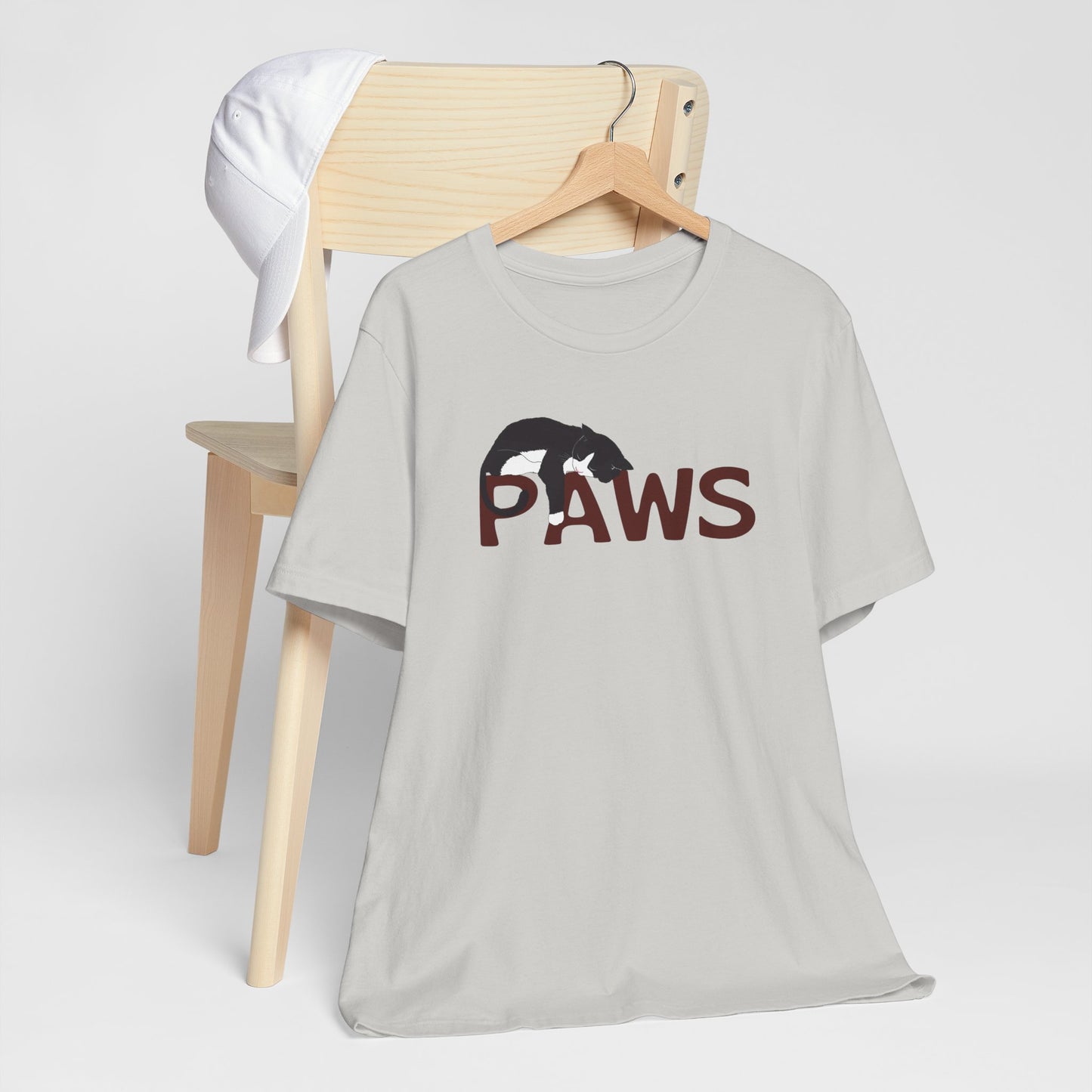 PAWS Lazy Cat Lover's Paws Unisex Tee - Inspired by the Jaws 70s Horror Movie Font