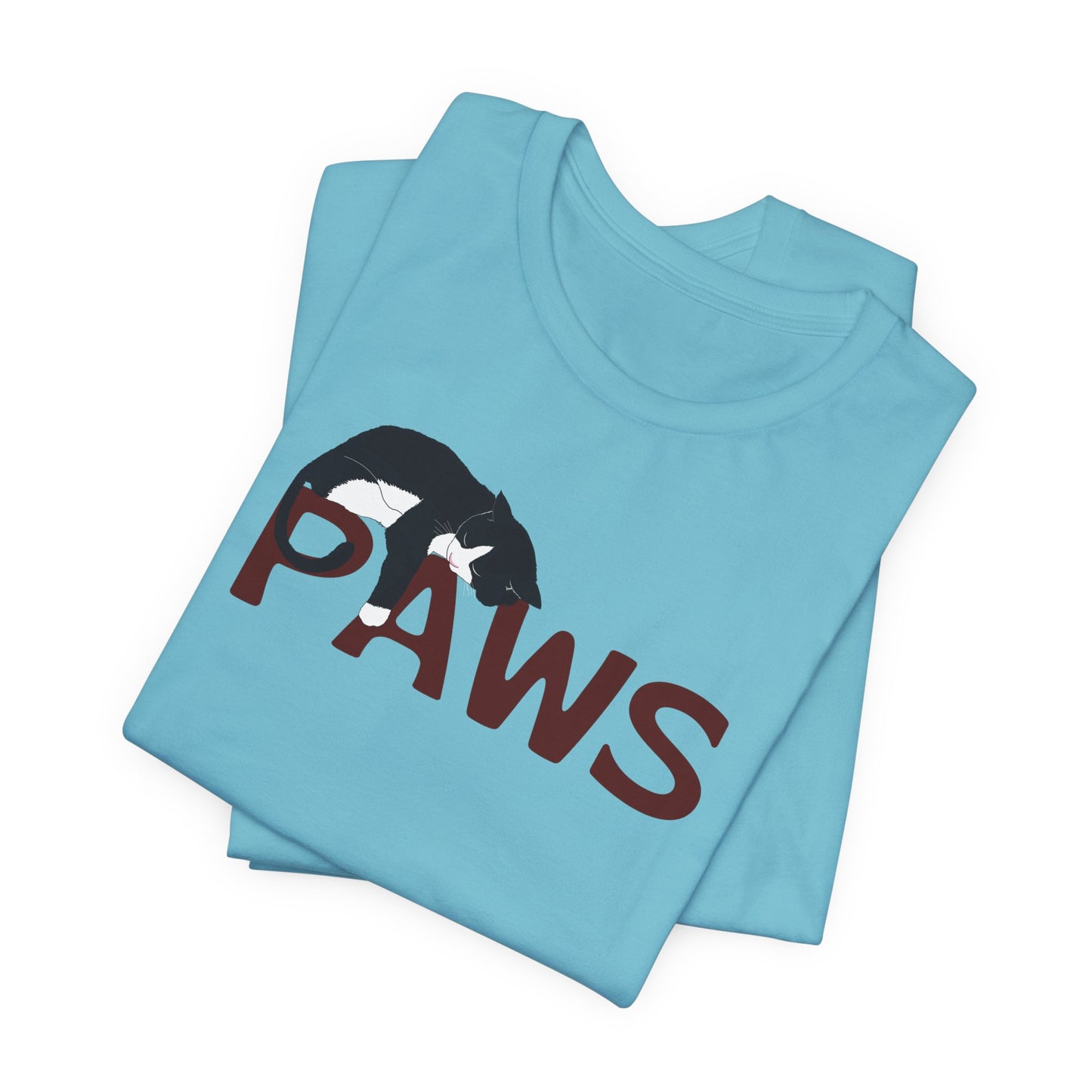 PAWS Lazy Cat Lover's Paws Unisex Tee - Inspired by the Jaws 70s Horror Movie Font