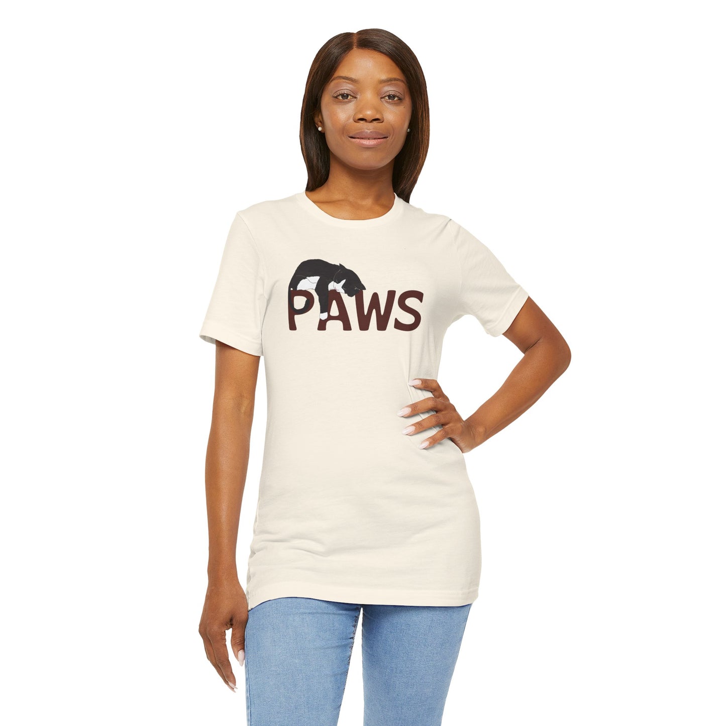 PAWS Lazy Cat Lover's Paws Unisex Tee - Inspired by the Jaws 70s Horror Movie Font