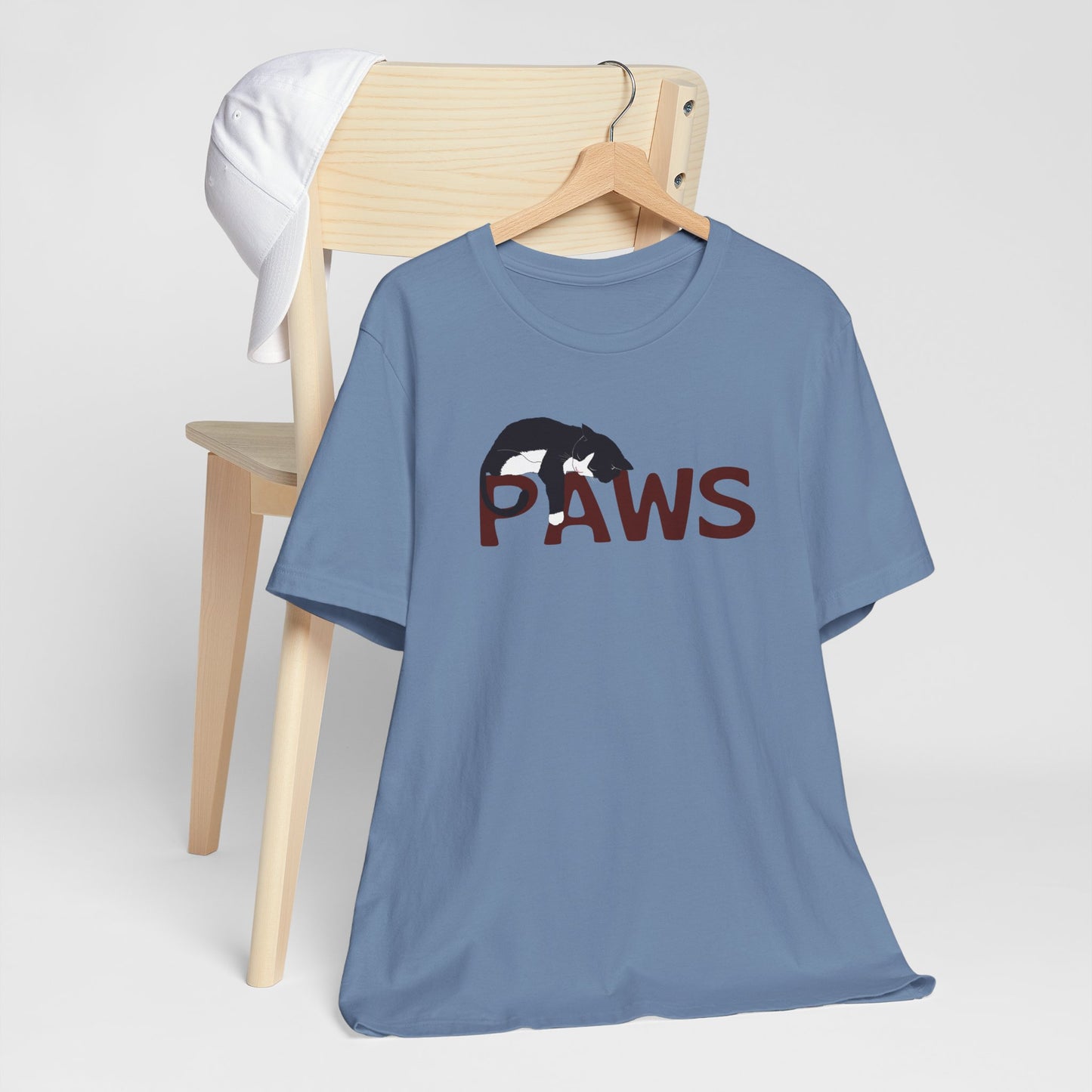 PAWS Lazy Cat Lover's Paws Unisex Tee - Inspired by the Jaws 70s Horror Movie Font