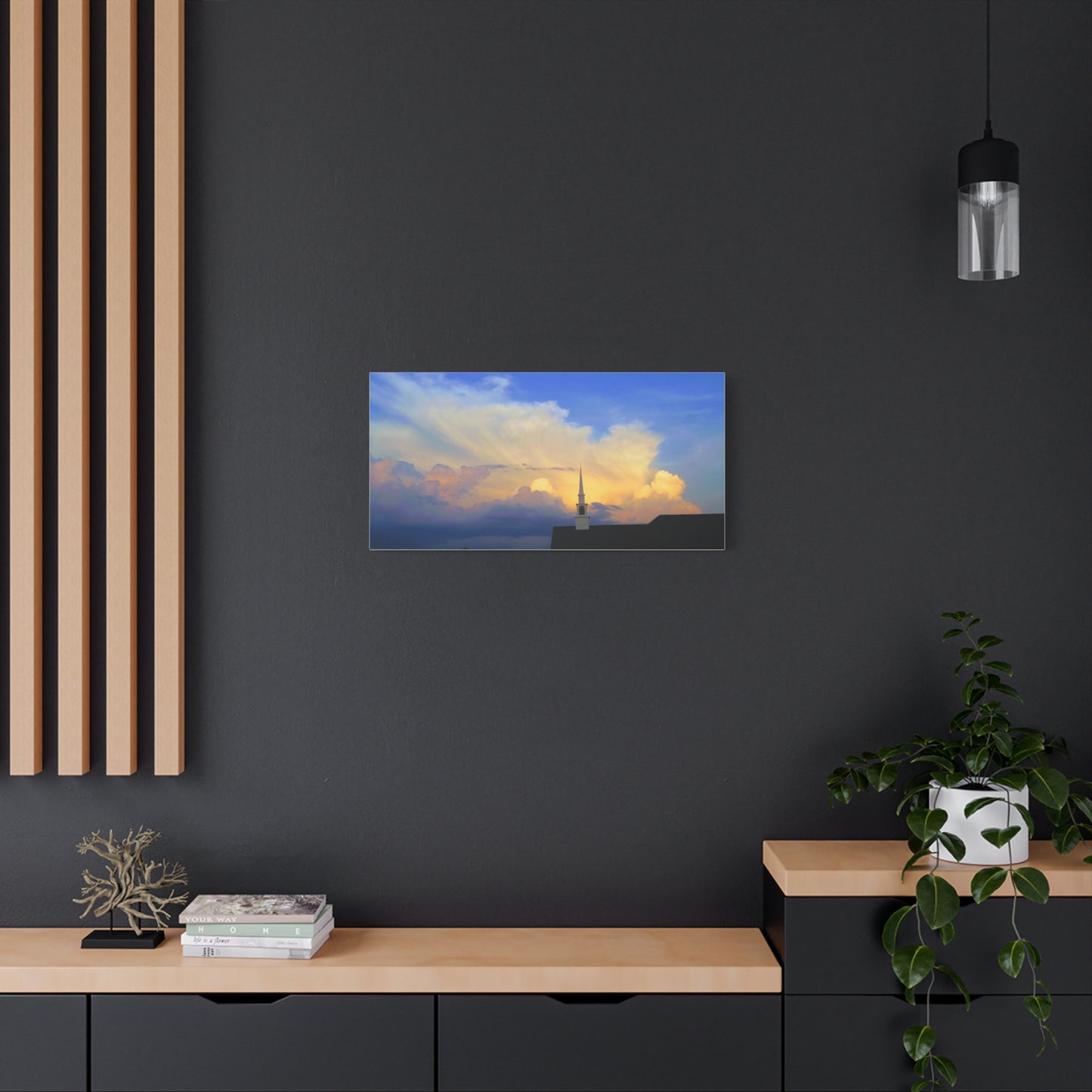 Serene Sunset Cloudy Sky Pastel Colors Church Landscape Canvas Print - Matte Stretched Artwork 30" x 15"